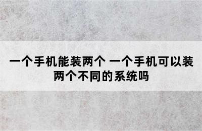 一个手机能装两个 一个手机可以装两个不同的系统吗